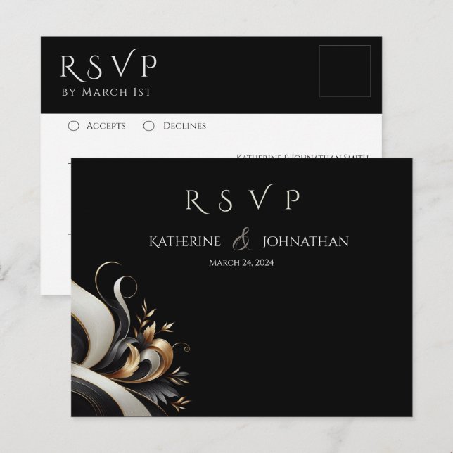Modern Elegant Black and Gold  Postcard (Front/Back)