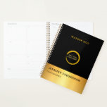 Modern elegant black and gold professional planner<br><div class="desc">Modern elegant black and gold personal,  business planner.
Add your own name,  logo and text at the front to personalise.</div>