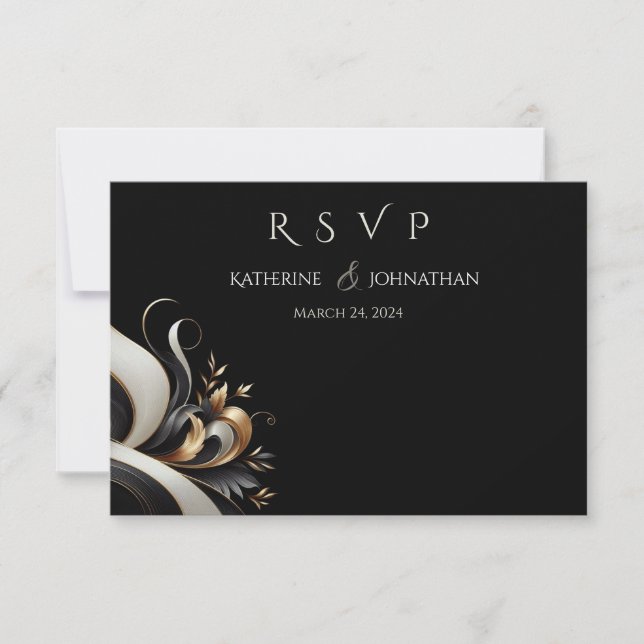 Modern Elegant Black and Gold  RSVP Card (Front)