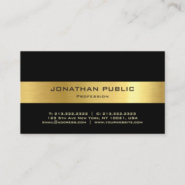 Modern Elegant Black and Gold Template Trendy Business Card (Front)