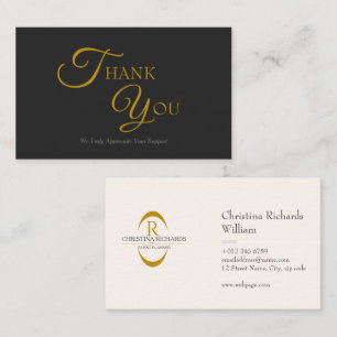 Modern Elegant Black and Gold Thank You Card
