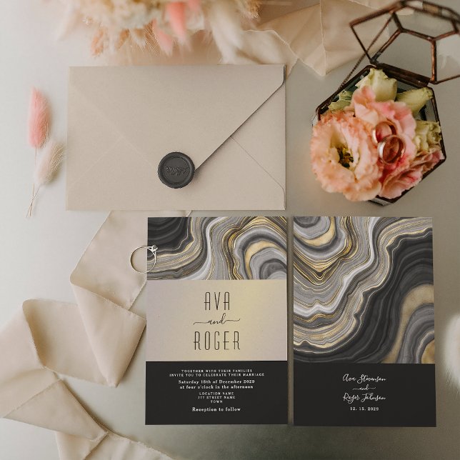 Modern Elegant Black and Gold Wedding Invitation (Creator Uploaded)