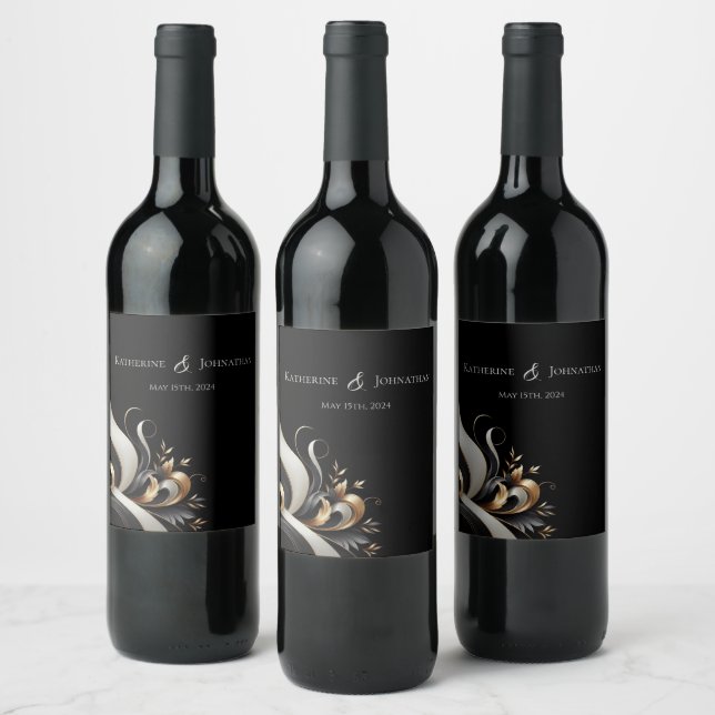 Modern Elegant Black and Gold  Wine Label (Bottles)
