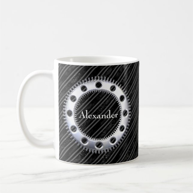 Modern Elegant Black and Grey Striped  Coffee Mug (Left)