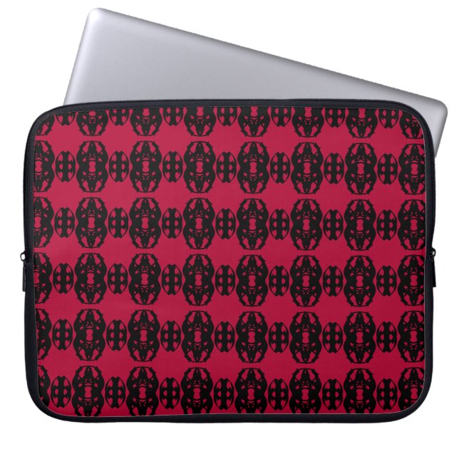 Modern Elegant Black and Red Pattern Laptop Sleeve (Front)