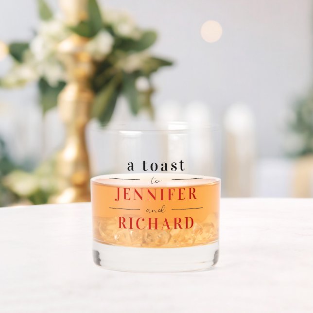 Modern Elegant Black And Red Toast Names Wedding  Whiskey Glass (Insitu (Wedding))