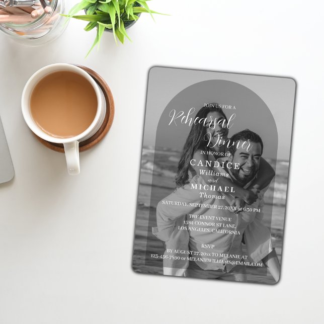 Modern Elegant Black And White Arch Photo Wedding  Invitation (Creator Uploaded)