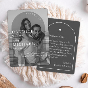Modern Elegant Black And White Arch Photo Wedding  Thank You Card