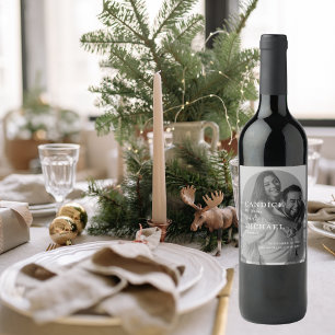 Modern Elegant Black And White Arch Photo Wedding  Wine Label