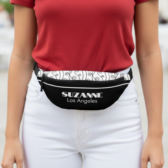 Modern Elegant Black and White Bum Bags (black and white personalized fanny pack)