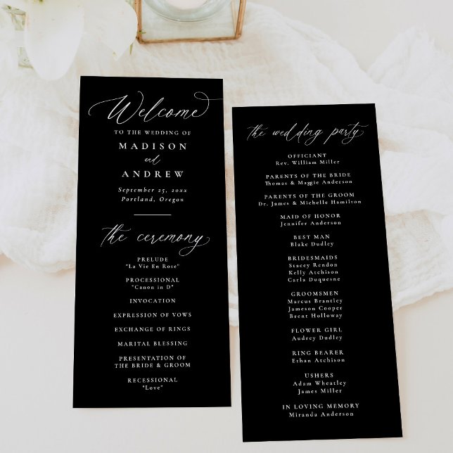 Modern Elegant Black and White Calligraphy Wedding Programme (Creator Uploaded)