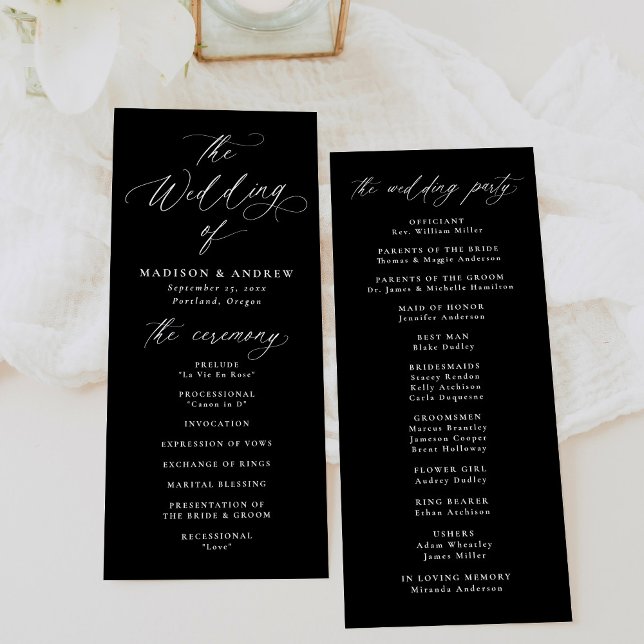 Modern Elegant Black and White Calligraphy Wedding Programme (Creator Uploaded)