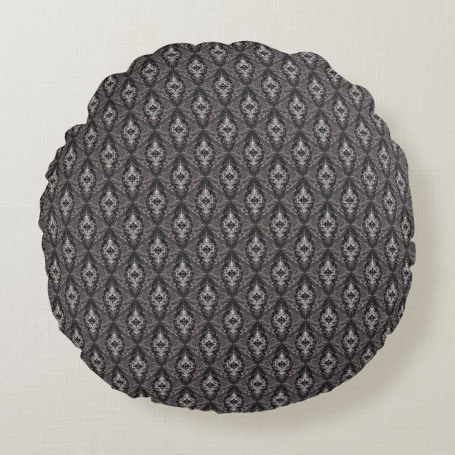 Modern Elegant Black And White Damask Pattern  Round Cushion (Front)
