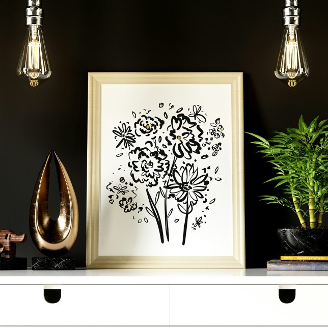 Modern Elegant Black and White Flower (Matte) Poster (Creator Uploaded)