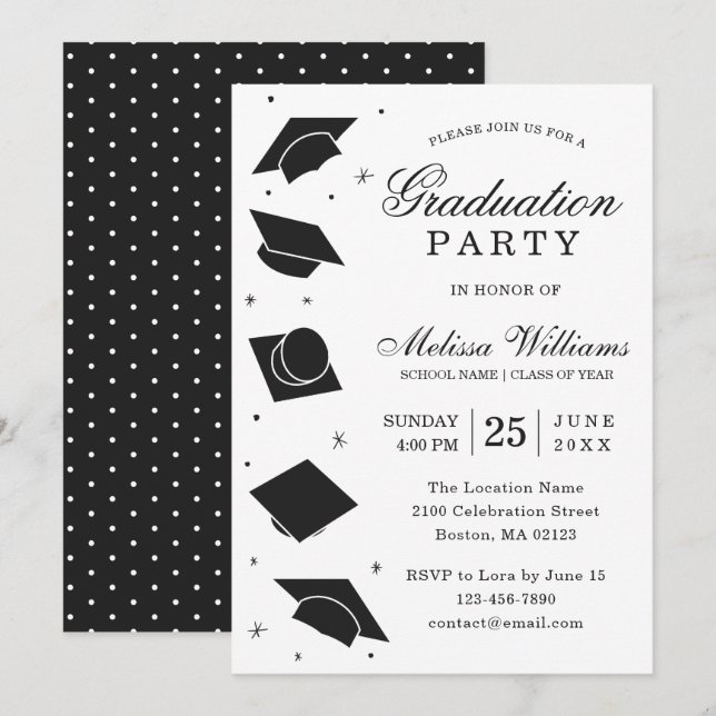 Modern Elegant Black and White Graduation Party Invitation (Front/Back)