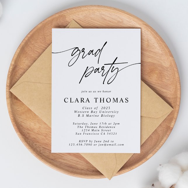 Modern Elegant Black and White Graduation Party Invitation (Creator Uploaded)