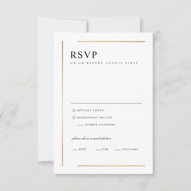 Modern Elegant Black and White Minimalist Wedding RSVP Card (Front)