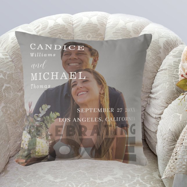 Modern Elegant Black And White Photo Wedding Cushion (Creator Uploaded)