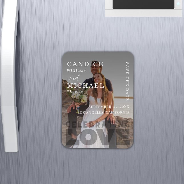 Modern Elegant Black And White Photo Wedding Magnet (Creator Uploaded)