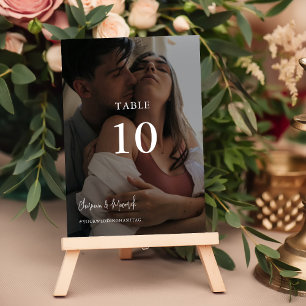 Modern Elegant Black and White Photo Wedding Table Number