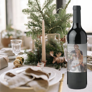 Modern Elegant Black And White Photo Wedding Wine Label