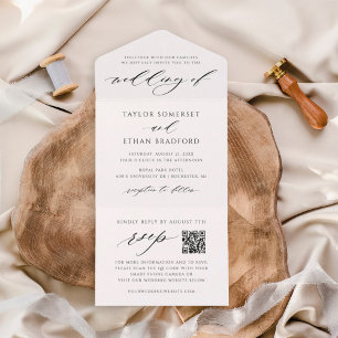 Modern Elegant Black and White QR Code Wedding All In One Invitation
