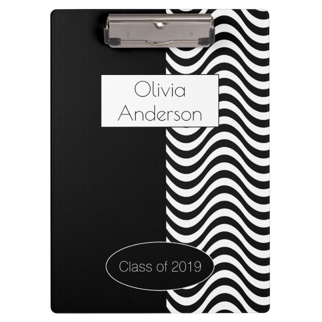 Modern Elegant Black and White Stripes Pattern Clipboard (Front)