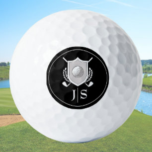 Modern Elegant Black and White Stylish Monogrammed Golf Balls
