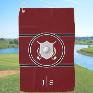 Modern Elegant Black and White Stylish Monogrammed Golf Towel