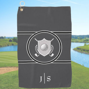 Modern Elegant Black and White Stylish Monogrammed Golf Towel