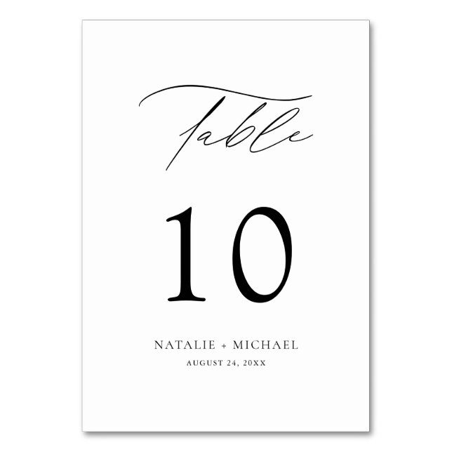 Modern Elegant Black And White Table Ten Wedding Number (Front)