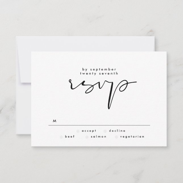 Modern Elegant Black and White Text Wedding RSVP Card (Front)
