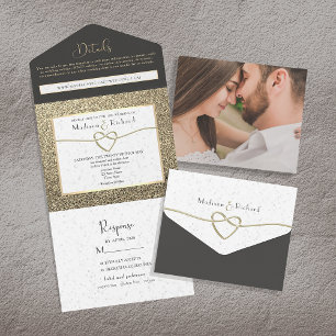 Modern Elegant Black and White Wedding All In One Invitation