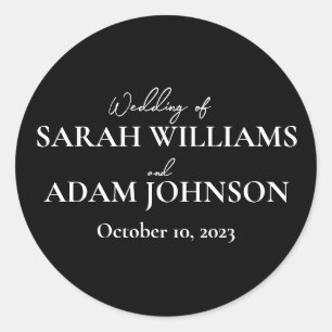 Modern Elegant Black and White Wedding Minimalist Classic Round Sticker