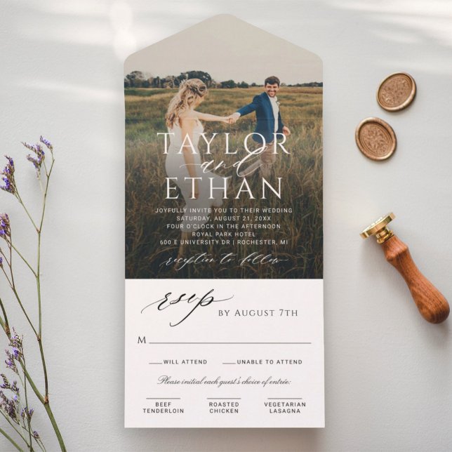 Modern Elegant Black and White Wedding Photo All In One Invitation (Creator Uploaded)