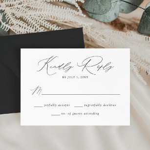 Modern Elegant Black and White Wedding RSVP Card