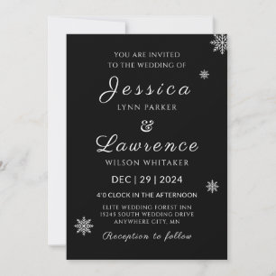 Modern Elegant Black and white winter wedding  Invitation