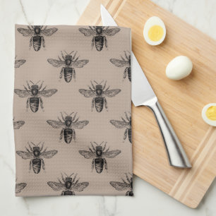 Modern Elegant Black Bee Pattern Tea Towel