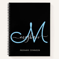 Modern Elegant Black Blue Script Monogram