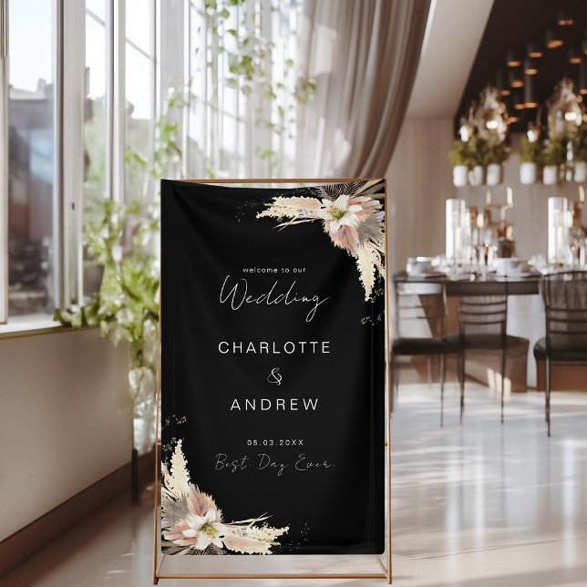 Modern, elegant, black boho wedding  banner (Creator Uploaded)