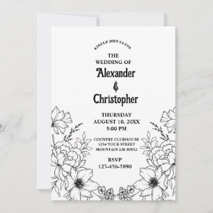 Modern Elegant Black Botanical Floral Wedding Invitation