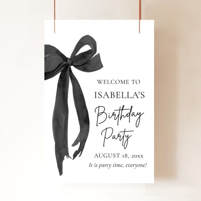 Modern Elegant Black Bow Coquette Birthday Welcome Poster (Creator Uploaded)