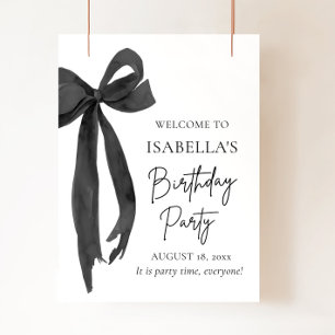 Modern Elegant Black Bow Coquette Birthday Welcome Poster