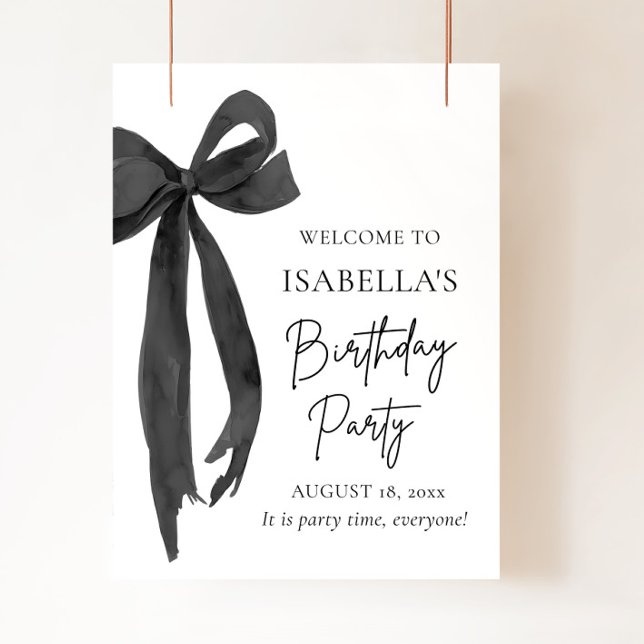Modern Elegant Black Bow Coquette Birthday Welcome Poster (Creator Uploaded)