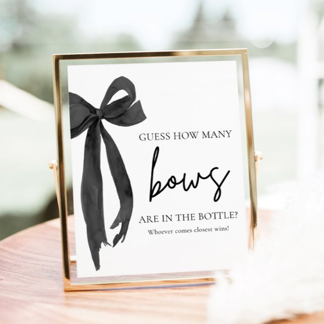 Modern Elegant Black Bow Guess How Many Bows Game Poster (Modern Elegant Black Bow Guess How Many Bows Game Sign)