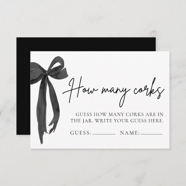 Modern Elegant Black Bow Guess How Many Corks Game Invitation (Front/Back)