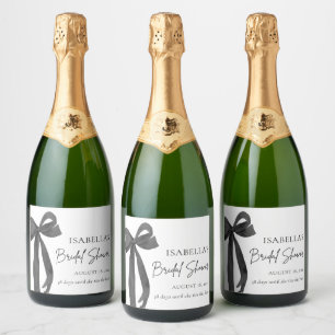 Modern Elegant Black Bow Ribbon Bridal Shower Sparkling Wine Label