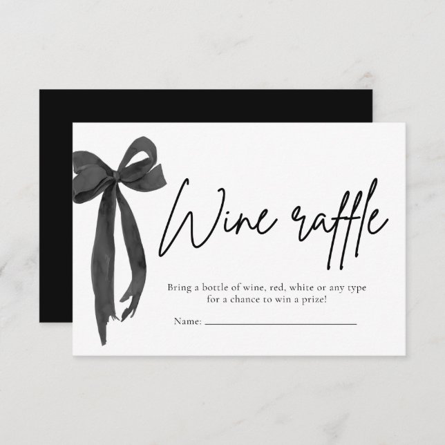 Modern Elegant Black Bow Wine Raffle Game Ticket Invitation (Front/Back)