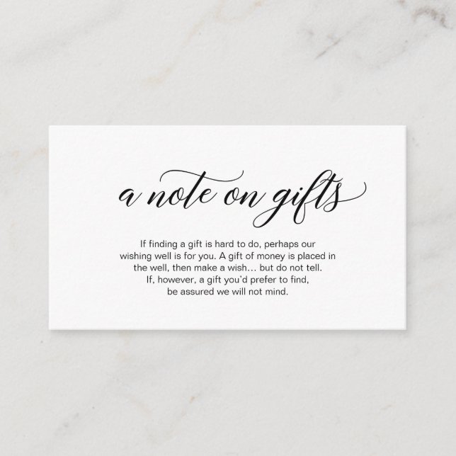 Modern elegant black calligraphy, A note on gifts Enclosure Card (Front)