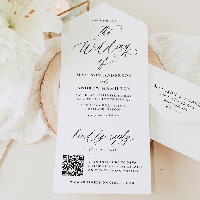 Modern Elegant Black Calligraphy Wedding All In One Invitation (Creator Uploaded)